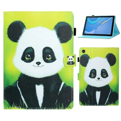 For Samsung Galaxy Tab A9 Case Pattern Stitching PU Leather Card Slots Tablet Cover - Panda