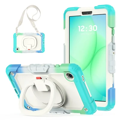 For Samsung Galaxy Tab A11 / A9 Kickstand Cover Tablet Case with Shoulder Strap / PET Screen Protector - Colorful Baby Blue
