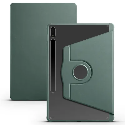 For Samsung Galaxy Tab S8+ PU Leather+Acrylic Tablet Cover Rotary Kickstand Case - Blackish Green