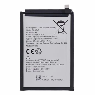 Pour Tecno Camon 17 Pro / 18 P / Spark 8 Pro 4G 3,87 V 4900 mAh Batterie Li-ion Polymère Ensemble de pièces (Code : BL-49JT)