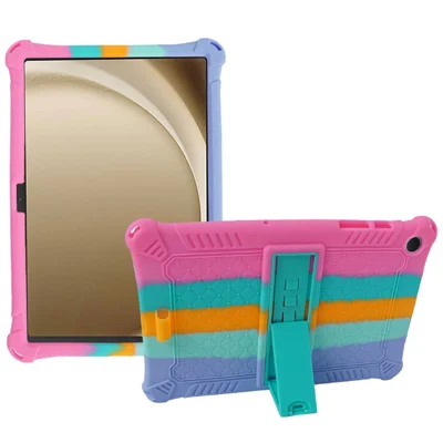 Étui en silicone avec texture rétro et support pour tablette Samsung Galaxy Tab A9+ X210 / X215 / X216 - Rose coloré