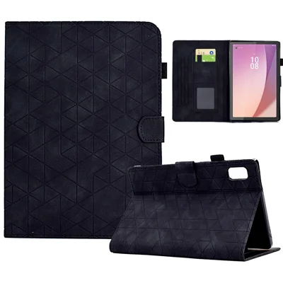 Para Lenovo Tab M9 TB-310FU Caja Rombos Estampado Soporte Cubierta de Cuero Tablet - Negro