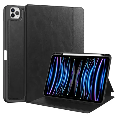 For iPad Pro 11 (2020) / (2021) / (2022) / iPad Air 11 (2026) / (2025) / (2024) / Air (2022) / (2020) Tablet Case PU Leather Wallet Cover - Black