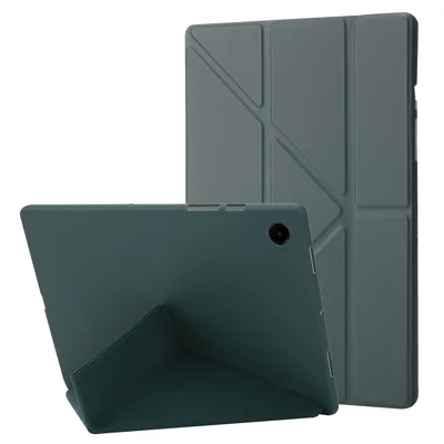 Per Samsung Galaxy Tab A9 Custodia in Pelle PU+Custodia in Silicone con Supporto Origami - Verde Mezzanotte