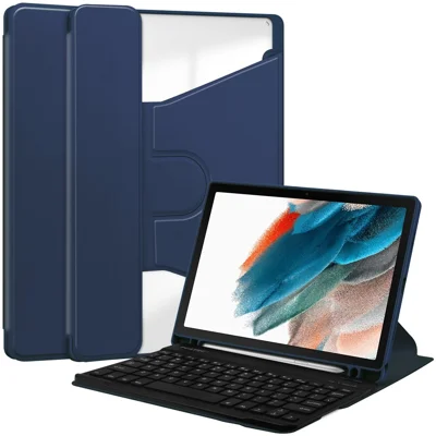 For Samsung Galaxy Tab A8 10.5 (2021) / (2022) Case Rotary Stand Tablet Cover with Bluetooth-compatible Keyboard - Dark Blue