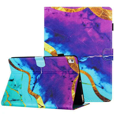 For iPad 10.2 (2019) / (2020) / (2021) PU Leather Case Pattern Smart Protective Cover - Purple+Blue Marble