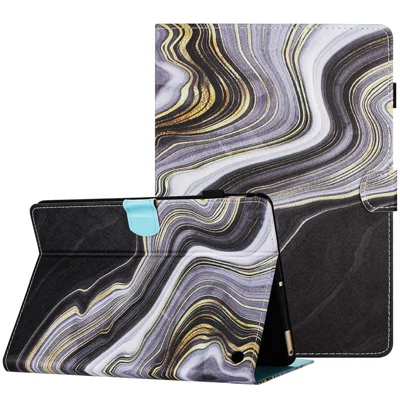 For Amazon Fire HD 10 Plus (2021) Smart Case PU Leather Pattern Dropproof Cover - Black+Gold Marble