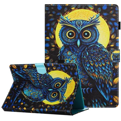 Universal 10-inch Tablet Case Pattern Printed Protective Folio Leather Stand Cover - Moonlight Owl