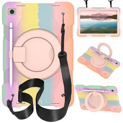 For Samsung Galaxy Tab A9+ Tablet Case PC+Silicone Rotatable Kickstand Protective Cover - Colorful Rose Gold