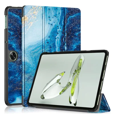 For OnePlus Pad Go / Oppo Pad Air 2 Smart Cover Full-Body Tri-fold Stand Pattern Tablet Case - Wave