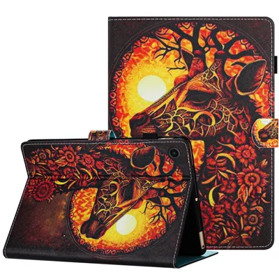 For Lenovo Tab M10 (Gen 3) Leather Folio Stand Cover Pattern Tablet Case with Card Holder - Flower Deer
