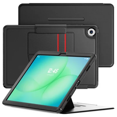 For Samsung Galaxy Tab A11+ / A9+ Kickstand Case Card Slot Tablet Leather Cover - Black