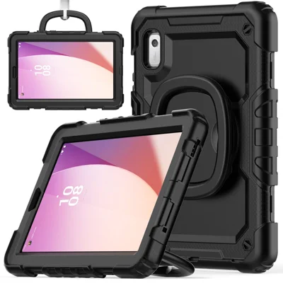 Para Lenovo Tab M9 / Lenovo K9 TB310 Kickstand Case PC+Silicona Funda Tablet con Correa de Hombro - Negro