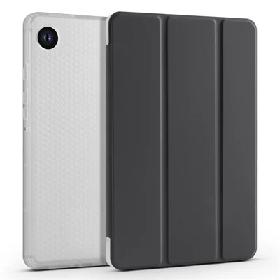 Étui pour tablette Samsung Galaxy Tab A9+ Coque arrière transparente Étui en cuir à trois volets avec fente pour stylo - Noir