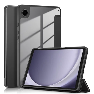For Samsung Galaxy Tab A11 / A9 Tablet Case PU Leather+TPU+Acrylic Back Cover - Black