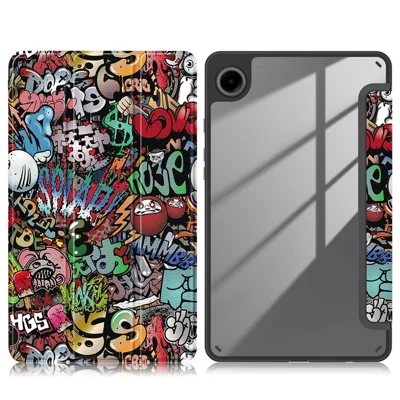 For Samsung Galaxy Tab A11 / A9 Leather Tablet Case Pattern Printing Tri-fold Stand - Graffiti