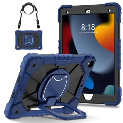 C3 Tablet Case für iPad 10.2 (2019) / (2020) / (2021) Kinderfreundlicher Schutz mit Schultergurt Drehgriff - Navy Blue+Schwarz
