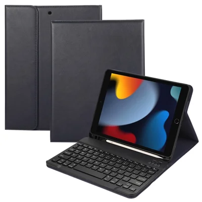 For iPad 10.2 (2021)  /  (2020)  /  (2019) Leather Bluetooth-compatible Keyboard Case Stand with Pen Holder - Blue