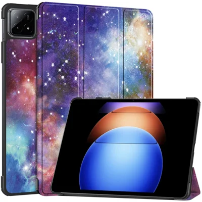 For Xiaomi Pad 6S Pro 12.4 Leather Case Trifold Stand Pattern Printing Tablet Cover - Galaxy