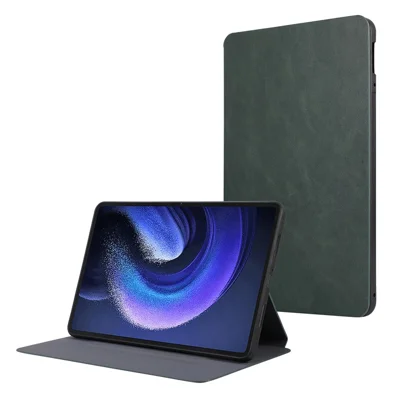 For Xiaomi Pad 6 Leather Case Foldable Stand Inner Soft TPU Tablet Cover - Green
