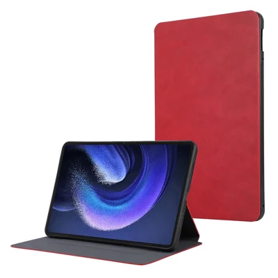 For Xiaomi Pad 6 Leather Case Foldable Stand Inner Soft TPU Tablet Cover - Red