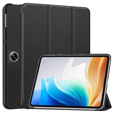For Oppo Pad Go / Pad Air 2 Case PC+Leather Auto Wake Sleep Protective Shell with Tri-fold Stand - Black