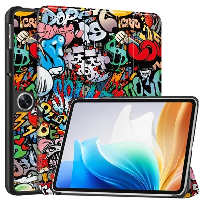 For Oppo Pad Go / Pad Air 2 Tablet Case Trifold Stand Pattern Printing Drop-proof Cover - Graffiti