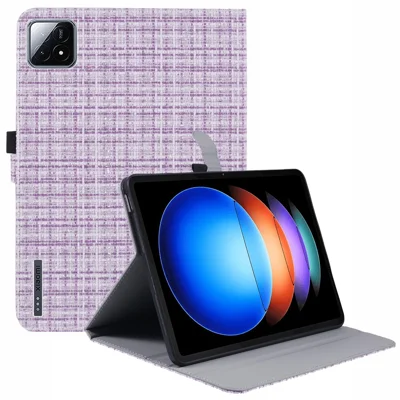 For Xiaomi Pad 6S Pro 12.4 Woven Pattern Tablet Case PU Leather Flip Stand Cover - Woven Purple