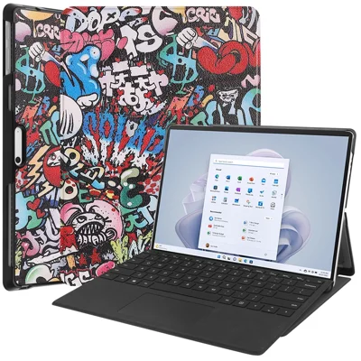 Til Microsoft Surface Pro 10 / Pro 11 Taske i PU-læder med mønstertryk, stander, mappe, tabletdækkende - Graffiti