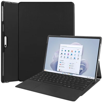 For Microsoft Surface Pro 11 / 10 / 9 Case PU Leather Folding Stand Folio Tablet Cover - Black