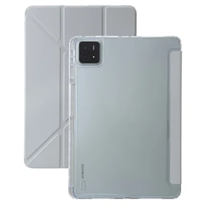 For Xiaomi Pad 6S Pro 12.4 Tablet Case Origami Stand TPU+Acrylic+PU Leather Anti-drop Cover - Grey