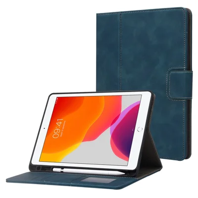 For iPad Air (2013) / Air 2 / iPad 9.7-inch (2017) / (2018) Tablet Case Wallet Leather Flip Cover with Pens Slot - Baby Blue
