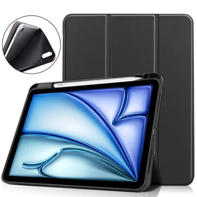 غطاء واقي للوحة بتصميم ثلاثي الطي مع فتحة قلم لأجهزة iPad Air 11 (2025) / (2024) - أسود