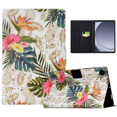 For Samsung Galaxy Tab A9 Case PU Leather Pattern Folding Stand Protective Tablet Cover - Golden Pineapple