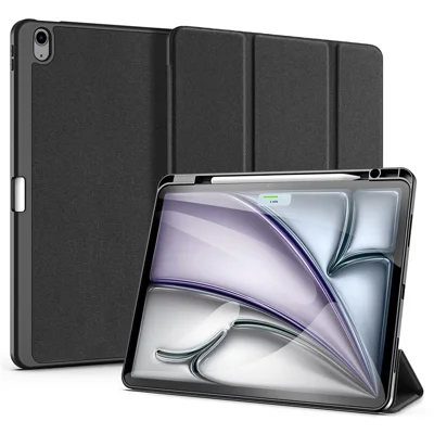 DUX DUCIS Domo Series for iPad Air 13 (2026) / (2025) / (2024) Case Tri-Fold Stand Leather Smart Tablet Cover with Pencil Holder - Black