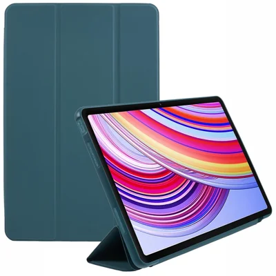 For Xiaomi Redmi Pad Pro / Redmi Pad Pro 5G / Poco Pad Case PU Leather+Silicone Tri-Fold Stand Pro / Poco Padtective Cover - Blackish Green