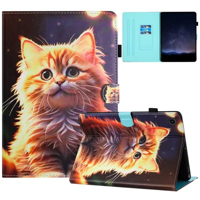 Folia na tablet Lenovo Tab M10 Plus z nadrukiem wzoru, etui z sztucznej skóry PU z funkcją uchwytu, ochrona przed upadkiem - Kot