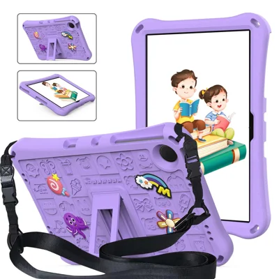 For Samsung Galaxy Tab A11+ / A9+ / Xiaomi Redmi Pad SE Case EVA Tablet Kickstand Cover with Shoulder Strap - Light Purple