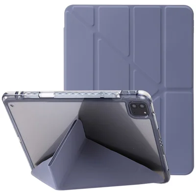 For iPad Pro 13 (2025) / 13 (2024) Case TPU+Acrylic+PU Leather Origami Stand Clear Back Tablet Cover - Lavender Purple