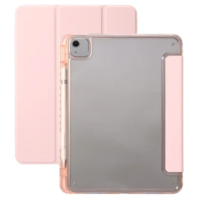 For iPad Air 13 (2026) / (2025) / (2024) Case Tri-Fold Stand Acrylic Back PU Leather Anti Fall Tablet Cover - Pink