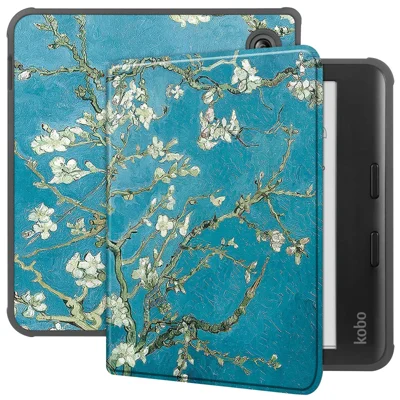 For Kobo Libra Colour Case Auto Sleep / Wake Pattern Printing E-Reader Cover - Apricot Blossom