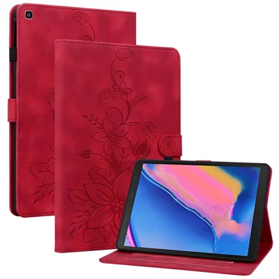 For Samsung Galaxy Tab A 8.0 (2019) SM-T290 (Wi-Fi) / SM-T295 (LTE) / SM-T297 Case Flower Imprint PU Leather Tablet Cover - Red
