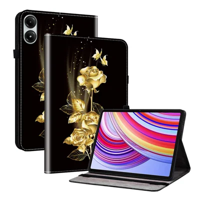 For Xiaomi Redmi Pad Pro / Redmi Pad Pro 5G / Poco Pad Case with Card Slots PU Leather Stand Tablet Cover - Gold Butterfly Rose