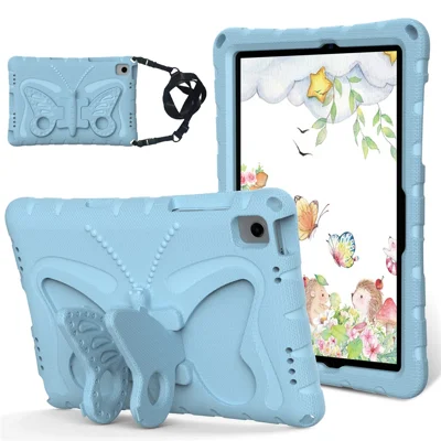 Fodral till Samsung Galaxy Tab A11+ / A9+ med fjärilsformad stödplatta, EVA-tabletfodral med axelrem – Babyblå