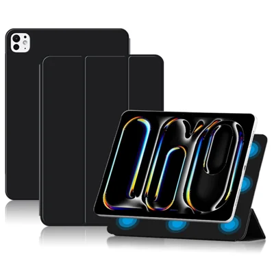 For iPad Pro 11 (2025) / 11 (2024) Case Magnetic Attachment Tri-Fold Stand Protective Shell - Black