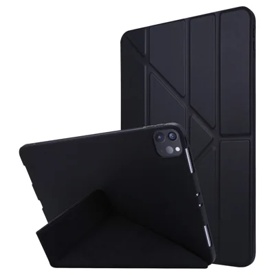 غطاء لجهاز iPad Pro 13 (2025) / 13 (2024) بتصميم طي أوريغامي من جلد البولي يوريثان والمطاط السيليكوني - أسود