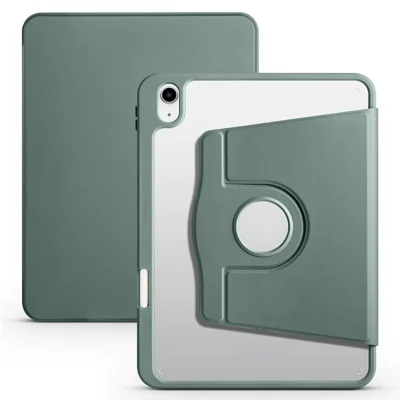 For iPad Air 13 (2026) / (2025) / (2024) Case with Pen Holder PU Leather+Acrylic Rotating Stand Tablet Cover - Blackish Green