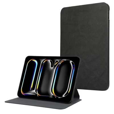 For iPad Pro 11 (2025) / 11 (2024) Case Folding Stand PU Leather + TPU Tablet Cover - Black