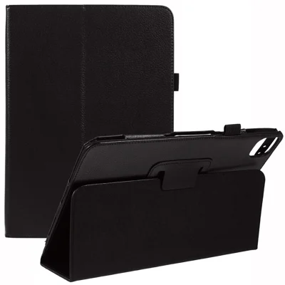 For iPad Air 11 (2026) / (2025) / (2024) Case Litchi Texture Leather Tablet Cover with Bi-Fold Stand - Black