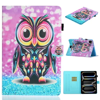 For iPad Pro 11 (2025) / 11 (2024) Case Pattern PU Leather Tablet Cover with Pencil Holder - Owl